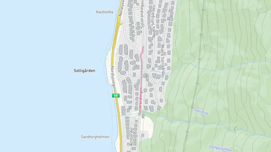 Kart som viser hvor det skal graves i Solstrandvegen