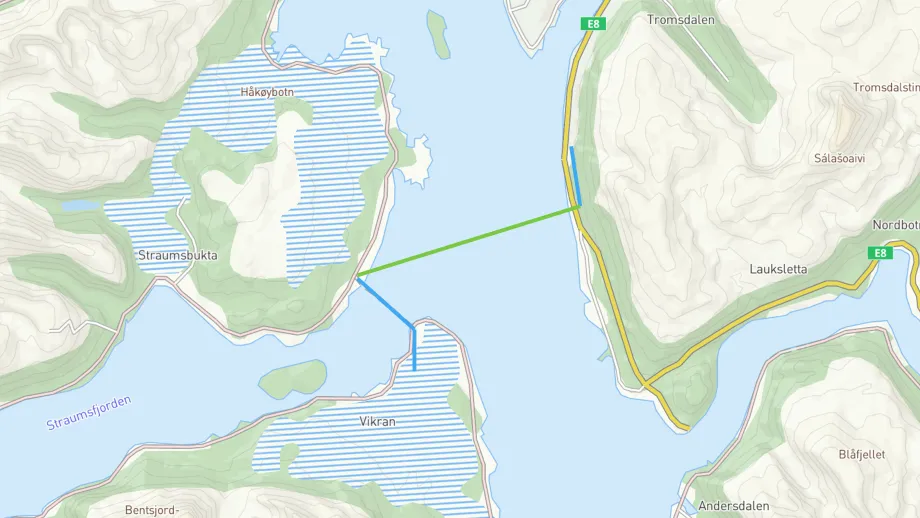 Kart som viser trase for sjøledning