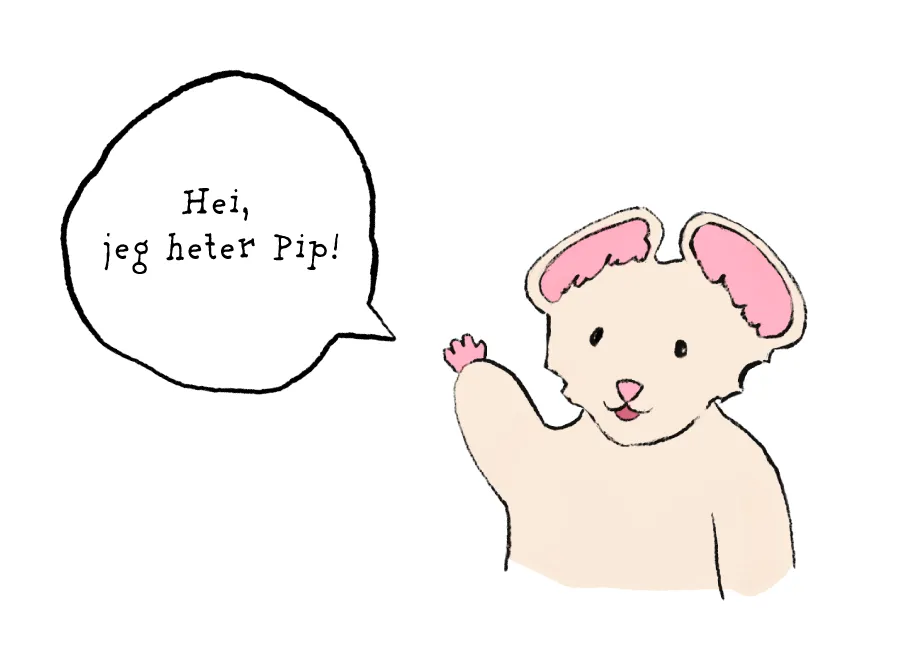 En tegnet illustrasjon av en mus som er gitt navnet Pip