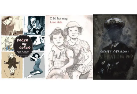 Tre tegneserieforsider. Illustrasjon.