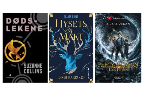 Tre b&oslash;kers forside: D&oslash;dslekene, Lysets makt og Lyntyven. Illustrasjon