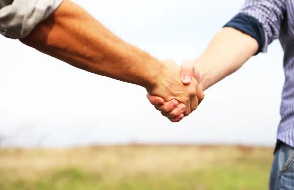 En voksen og et barn holder hverandre i hendene